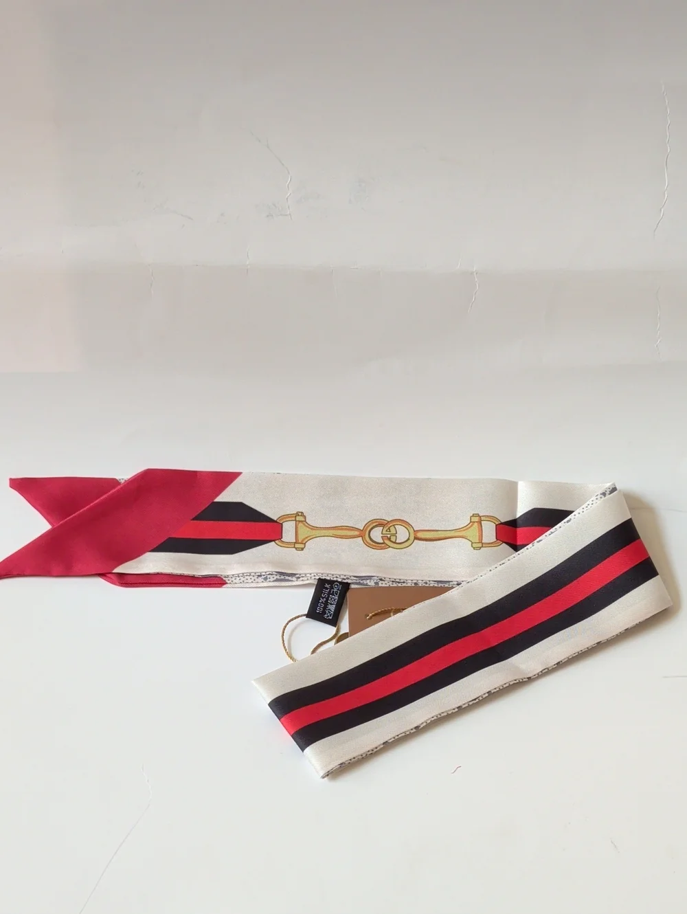 Fashion GGSilk Scarf Ribbon with Red, Black & Ivory Stripes NWT
